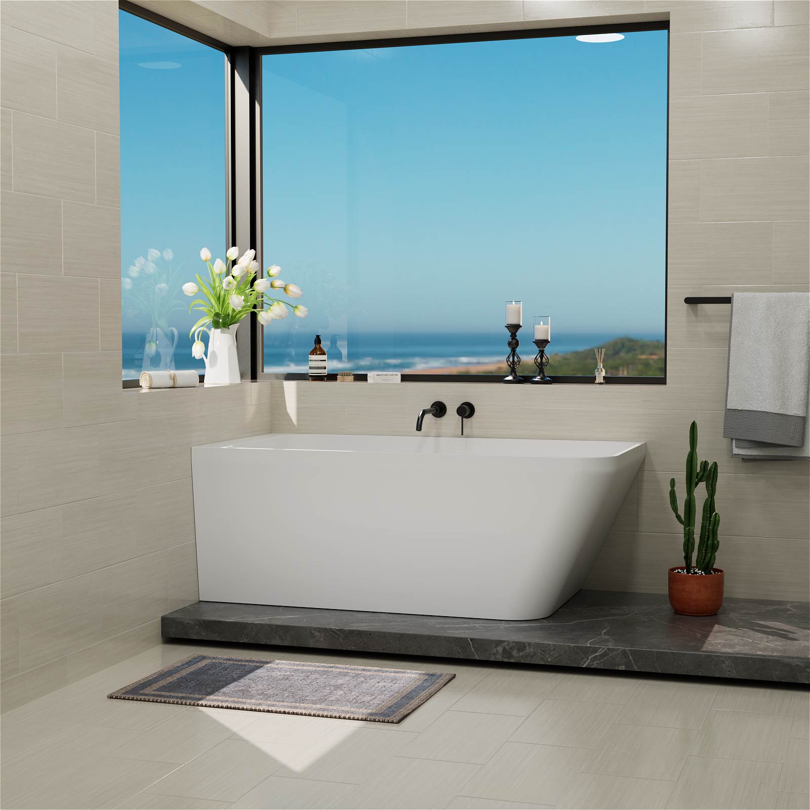 59" Corner Solid Surface Bathtub Two Sided Wall Fit