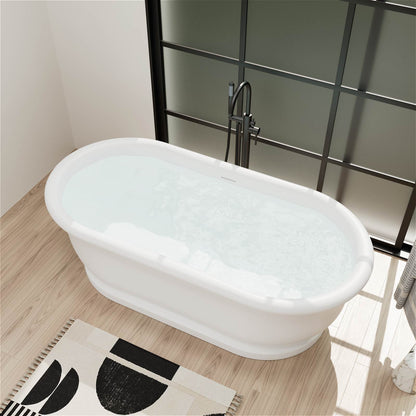 67" Matte White French Vintage Freestanding Pedestal Tub in Solid Surface