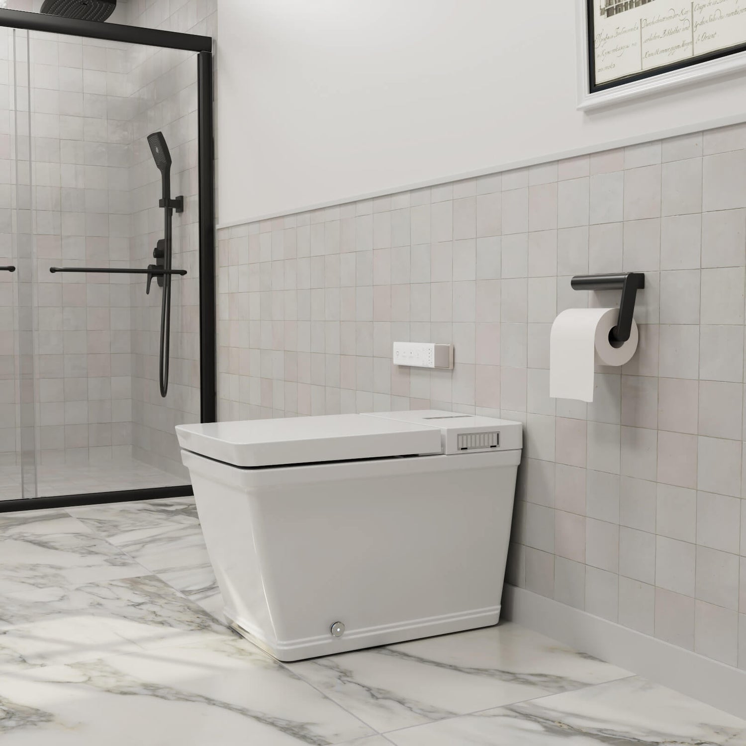 Square Smart Bidet Toilet with Remote Control, One Piece Tankless, Heated Seat, Warm Water and Dry