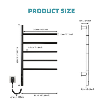 Heated Towel Racks for Bathroom, 180° Rotating Wall Mounted Towel Warmer with Built-in Timer