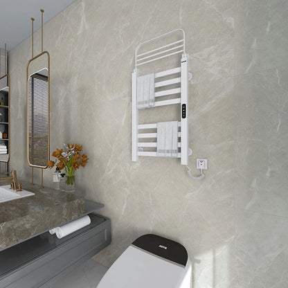 Bathroom Wall Mounted Flat 8 Bar Smart Heated Towel Rack with Top Shelf