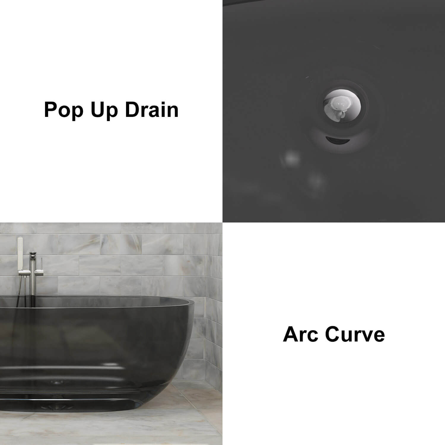 67&quot; Modern Art Resin Tub, Gray Transparent Egg Shape Freestanding Soaking Bathtub for Hotels
