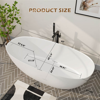 Matte White 65&quot; Oval Soaking Tub Dimensions Description Details