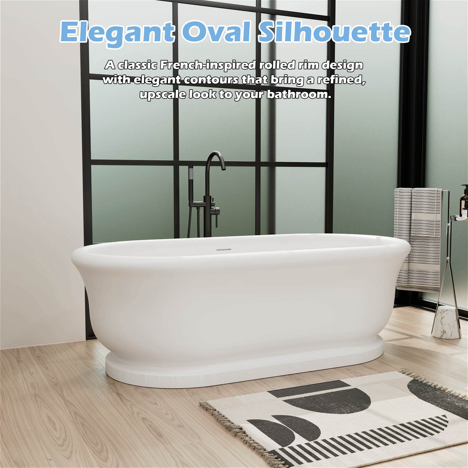67" Matte White French Vintage Freestanding Pedestal Tub in Solid Surface