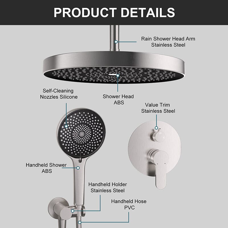 12&quot; Ceiling Mount Round Shower Set with Head Shower &amp; Hand Shower Combo Set