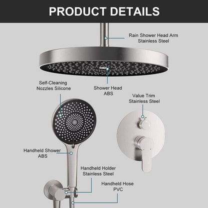 12&quot; Ceiling Mount Round Shower Systems with Head Shower &amp; Hand Shower Combo Set