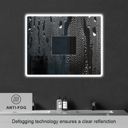 Anti-fog display of anti-fog rounded rectangular bathroom mirror