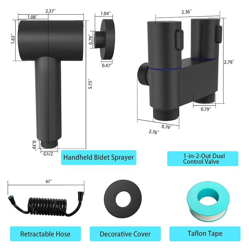 GIVING TREE Bidet Handheld Toilet Water Sprayer with Magnetic Holder, 1-In-2-Out Dual Control Valve, Retractable Spring Hose