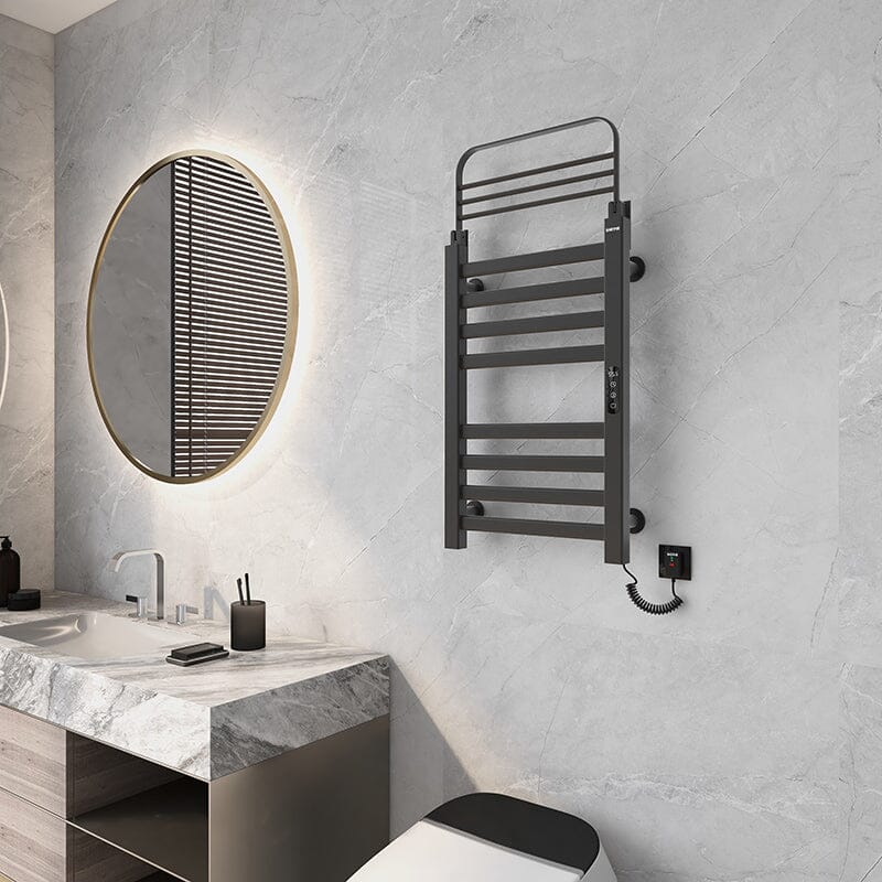 Bathroom Wall Mounted Flat 8 Bar Smart Heated Towel Rack with Top Shelf