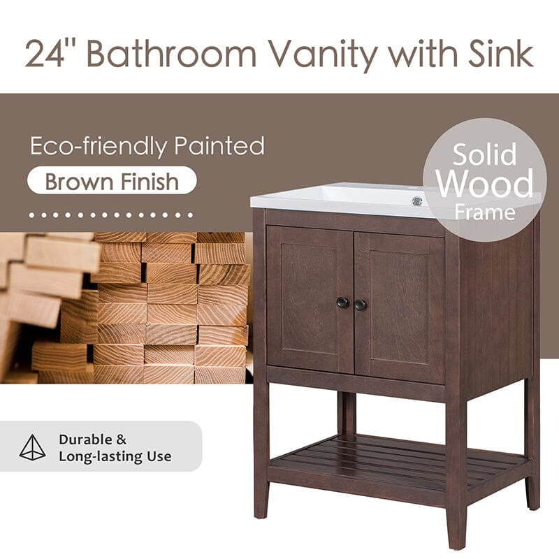 Giving Tree 24&quot; Modern Freestanding Bathroom Vanity Ceramic Sink with Doors and Shelf
