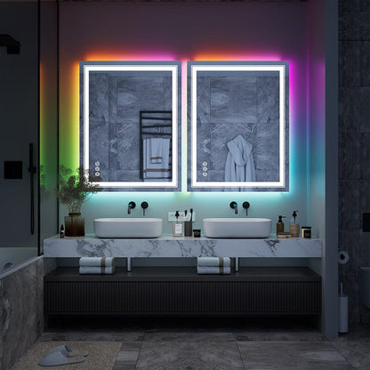 RGB LED Light Bathroom Vanity Mirror Rectangular Frameless Anti Fog