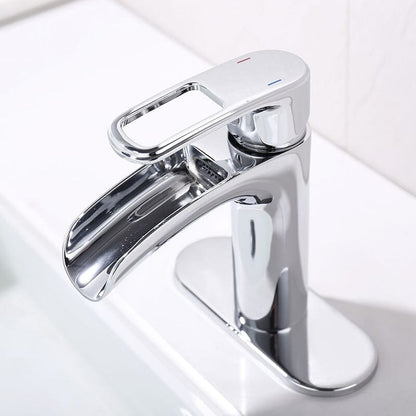 Waterfall Single Hole Single-Handle Bathroom Sink Faucet with Pop-up Drain Assembly