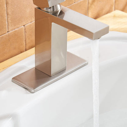 Solid Brass Single Handle Bathroom Faucet Brushed Nickel