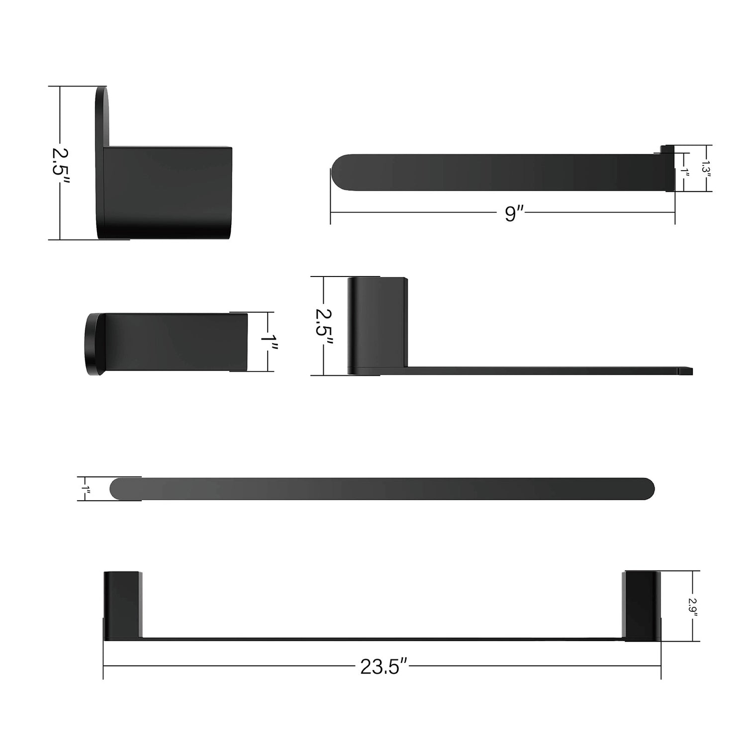 6-Piece Matte Black Bathroom Hardware Sets