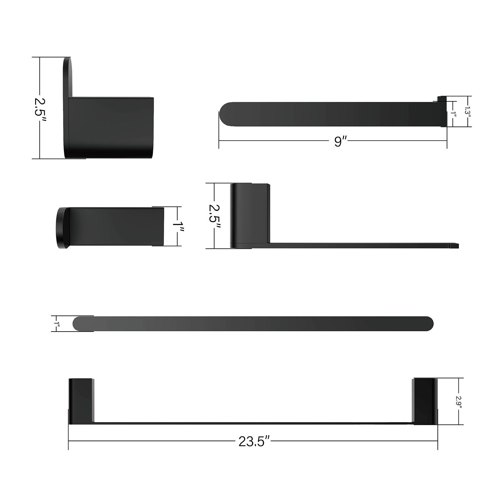 6-Piece Matte Black Bathroom Hardware Sets