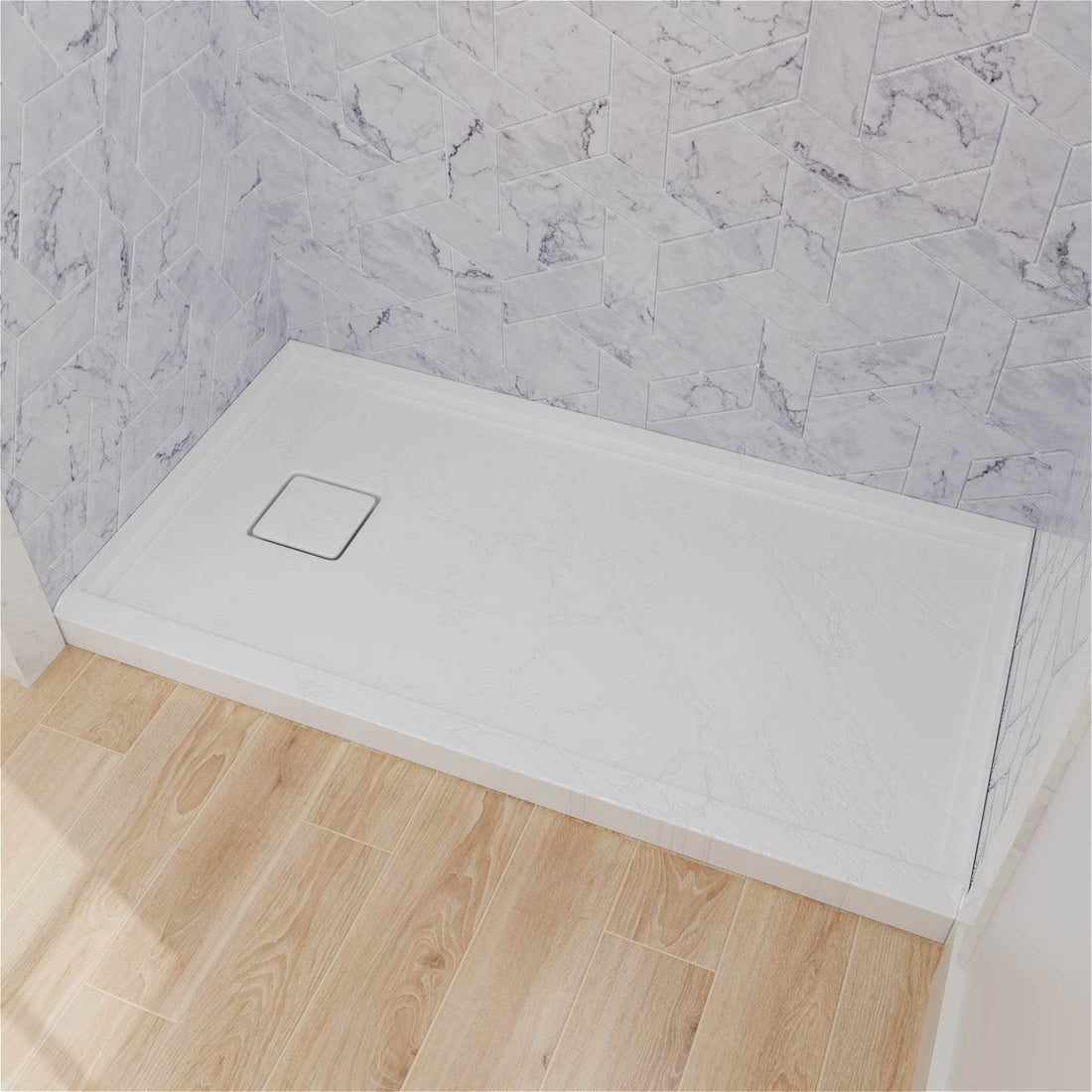 60 IN x 32 IN One Piece White Shower Pan with Left Drain