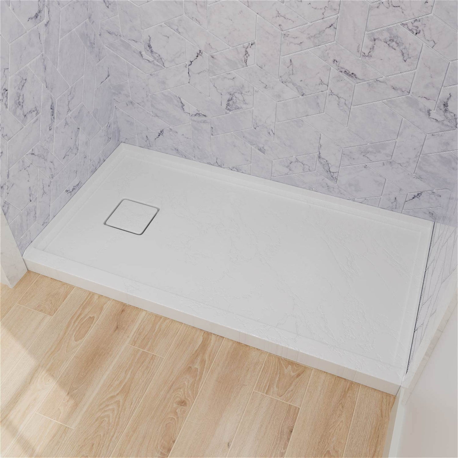 60 IN x 32 IN One Piece White Shower Pan with Left Drain