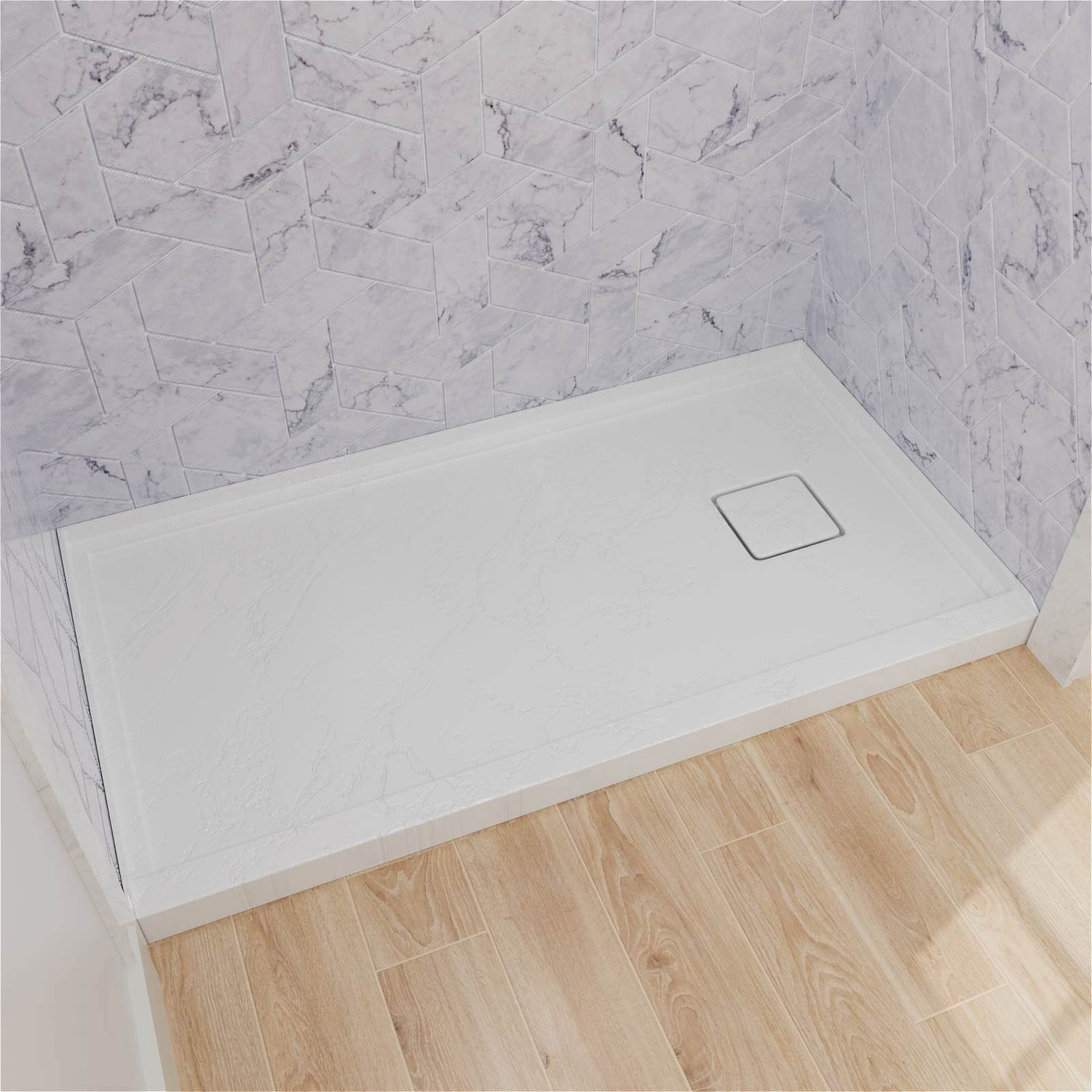 60 IN x 32 IN One Piece White Shower Pan with Right Drain