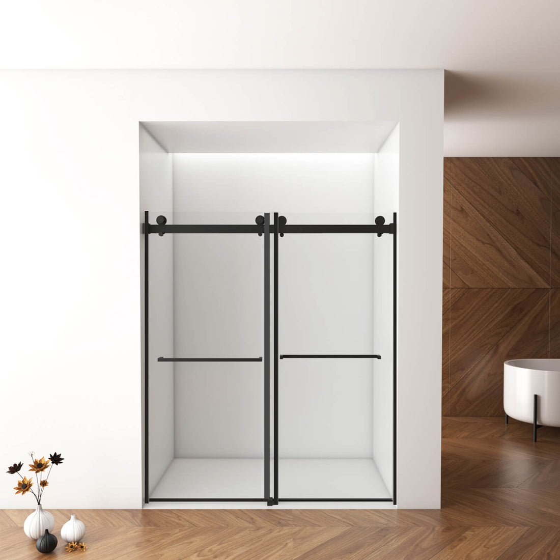 60 IN x 70 IN Matte Black Shower Door with Laminated Tempered Safety Glass