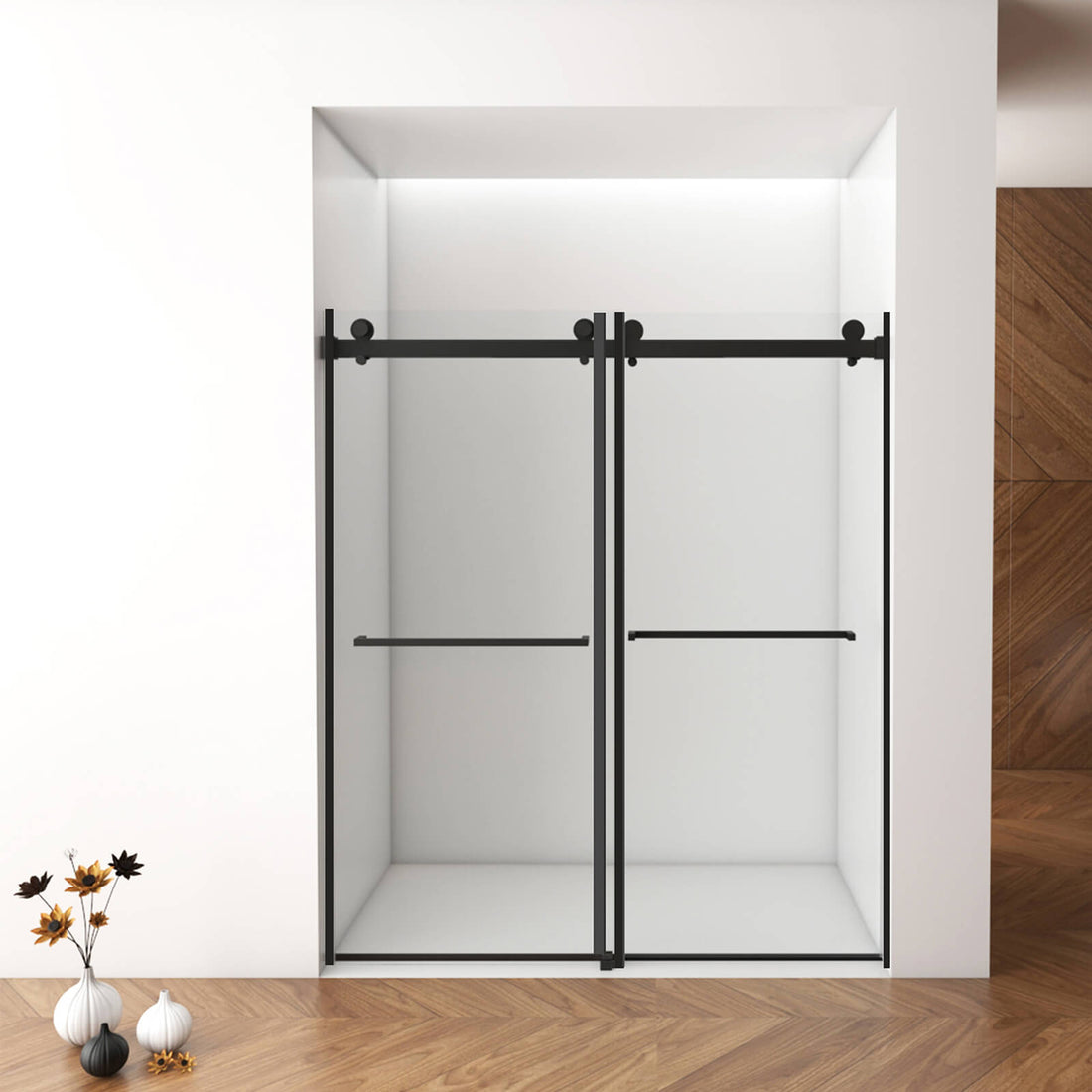 60 IN x 76 IN Matte Black Bypass Shower Door with 10mm Tempered Glass