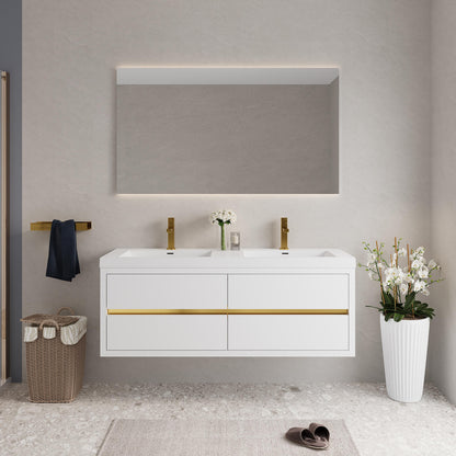 60 in Luxurious Double Sink Vanity with Gold Accent Design