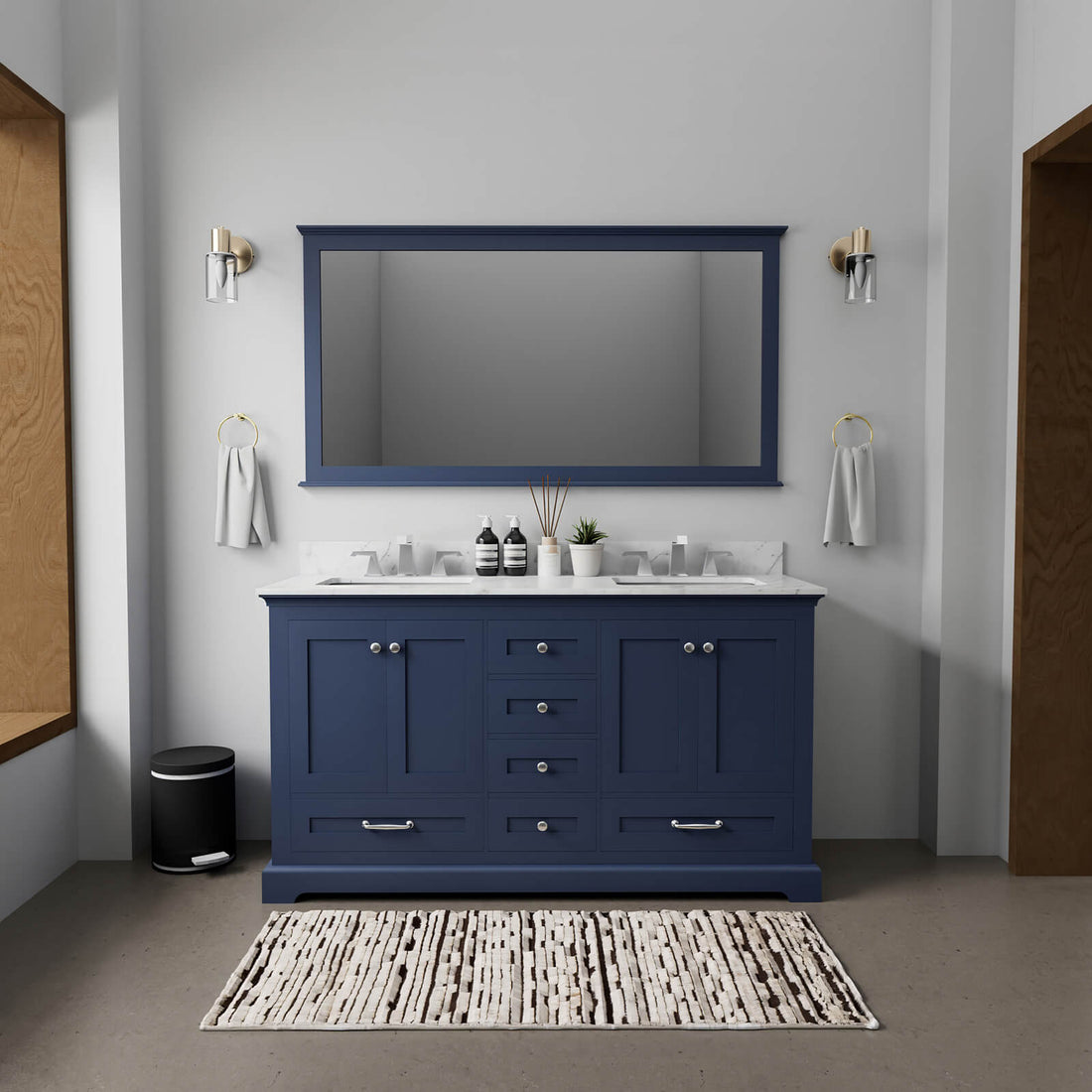60 in Minimalist Design Blue Double Sink Bathroom Vanity