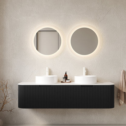 60 in Pre Assembled Floating Vanity with Curved Edge Striped Design in Black