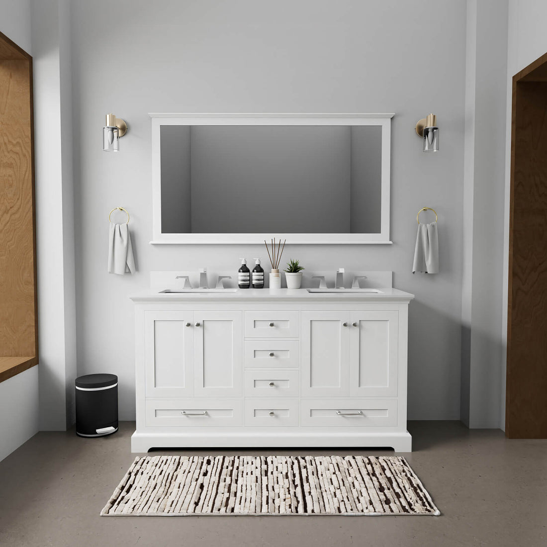 60 in Rectangular Undermount Sink White Bathroom Vanity