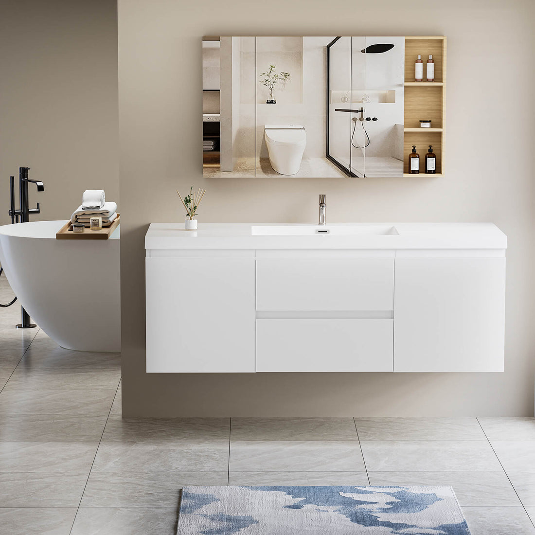 60 in Single Sink Vanity Featuring a Spacious Countertop