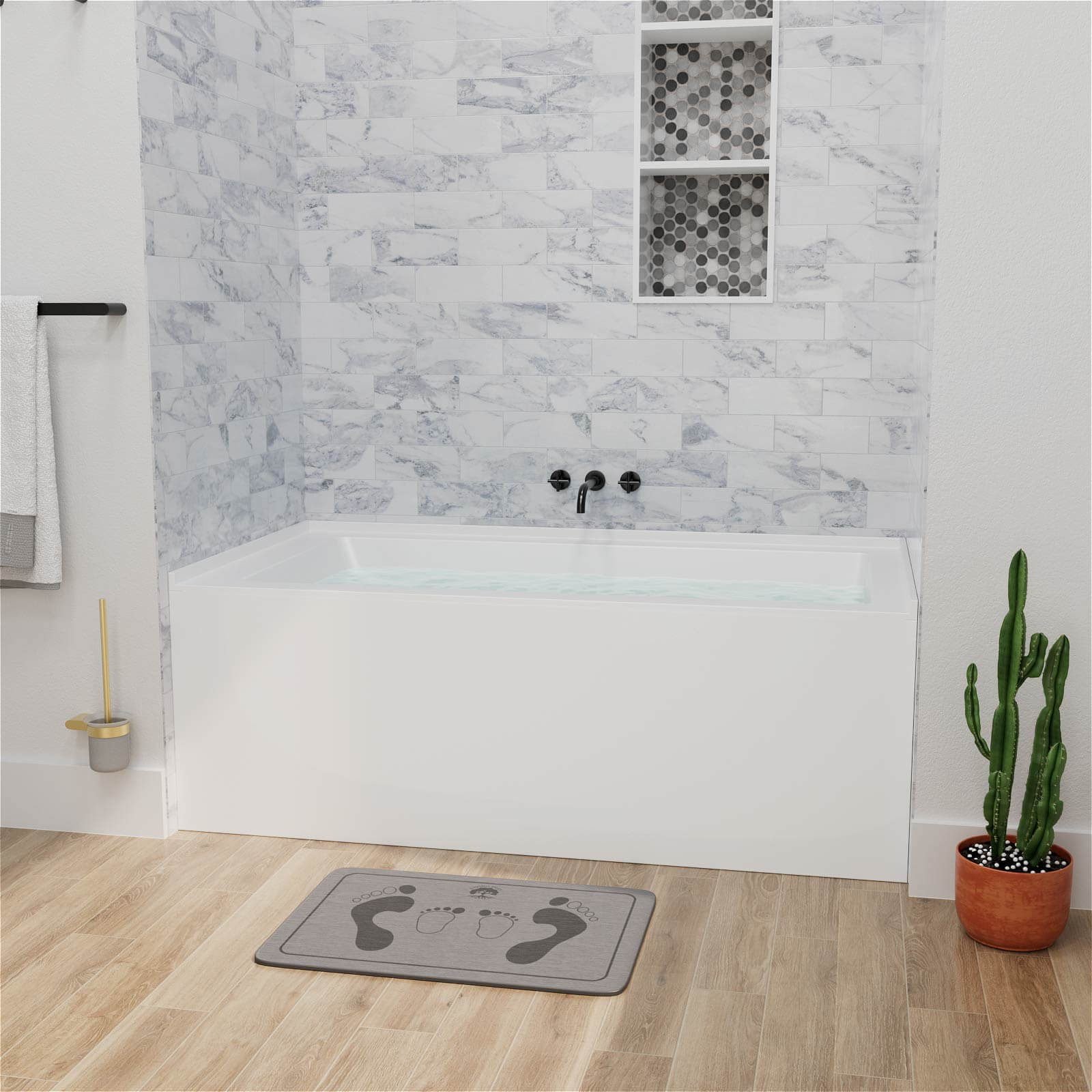 60&quot; Solid Surface Alcove Soaking Bathtub