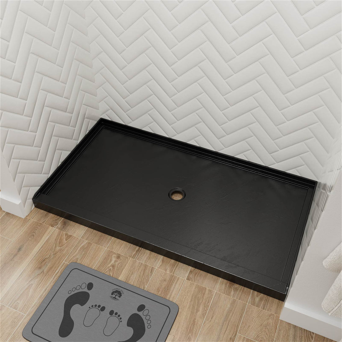 60 in x 36 in Black Single Threshold Shower Base with Slip Resistant Texture