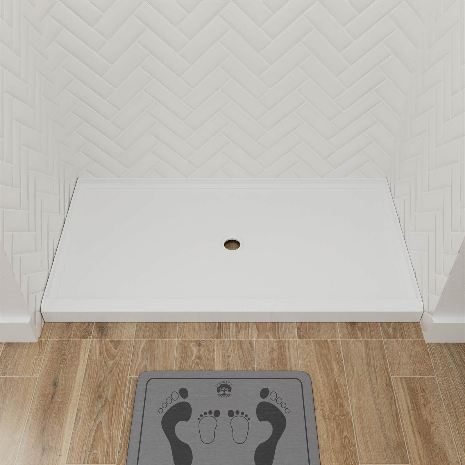 60 in x 36 in White Single Threshold Shower Base with Slip Resistant Texture