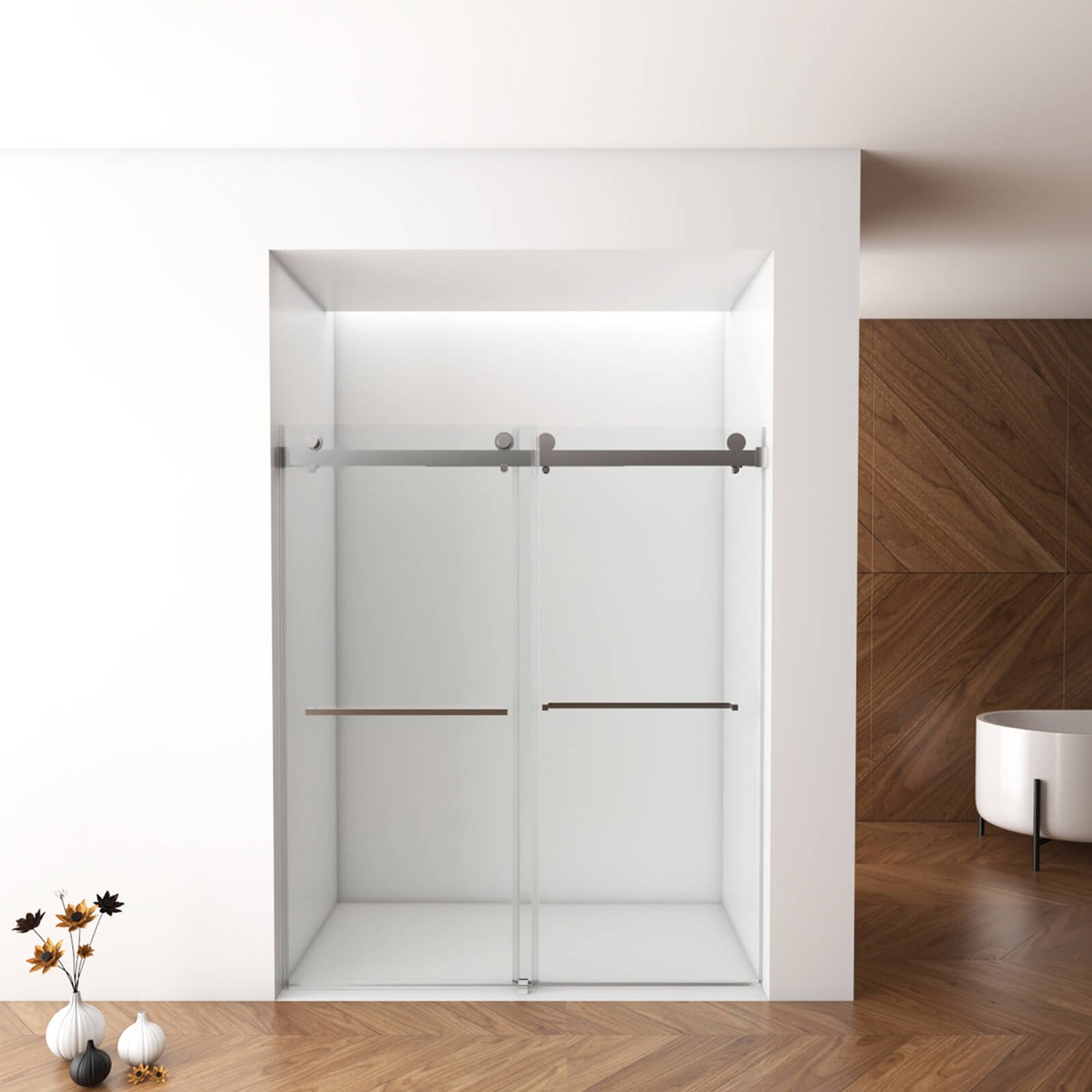 60 in x 70 in Brushed Nickel Shower Door with Laminated Tempered Safety Glass