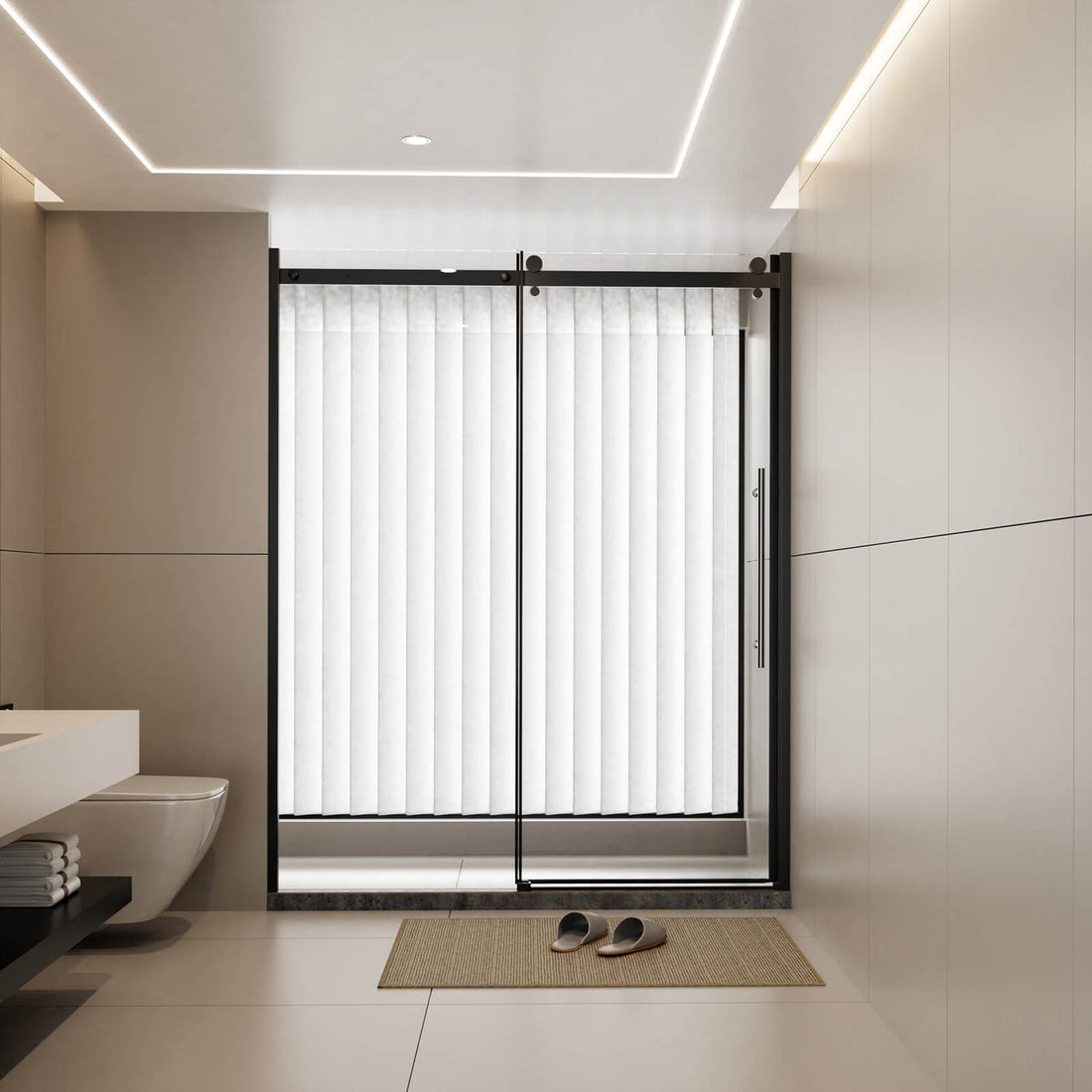 60 in x 72 in Aluminum Track Sliding Semi Frameless Shower Door