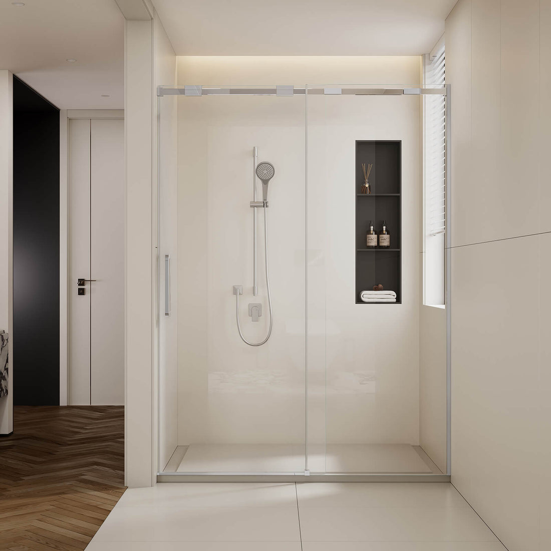 60 in x 74 in Chrome Single Sliding Glass Shower Door