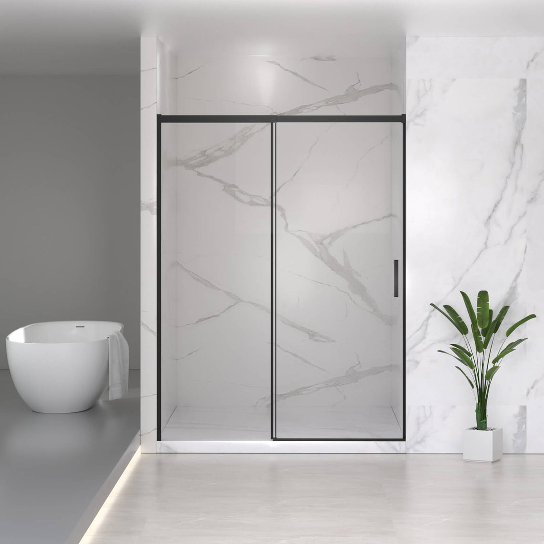 60 in x 74 in Sliding Shower Door with 4 in Adjustable No Cut Telescopic Top Rail