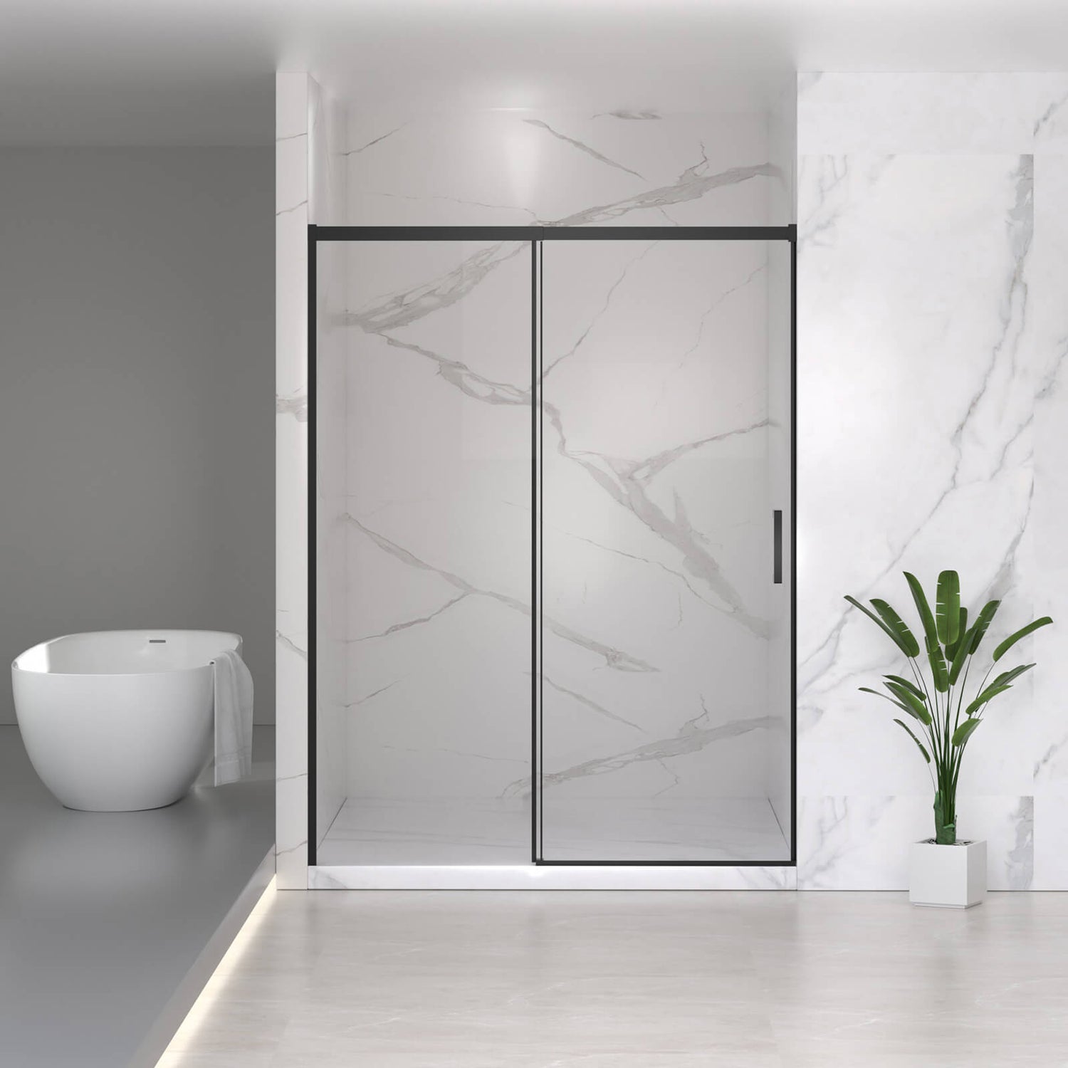 60 in x 74 in Sliding Shower Door with 4 in Adjustable No Cut Telescopic Top Rail