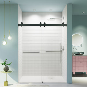 60 in x 76 in Matte Black Double Sliding Soft Close Shower Door