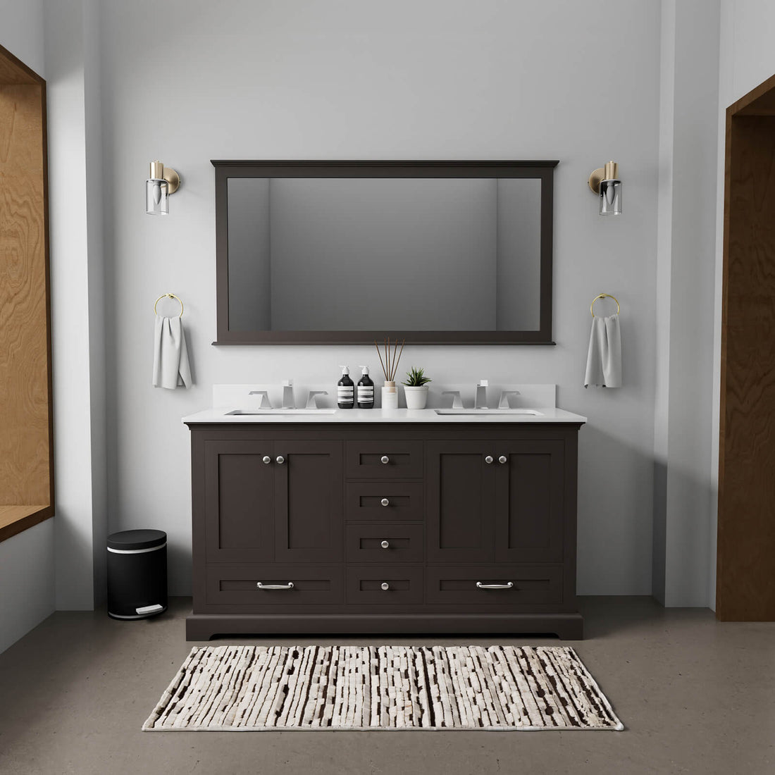 60 inch Espresso Bathroom Vanity with Double Undermount Sinks