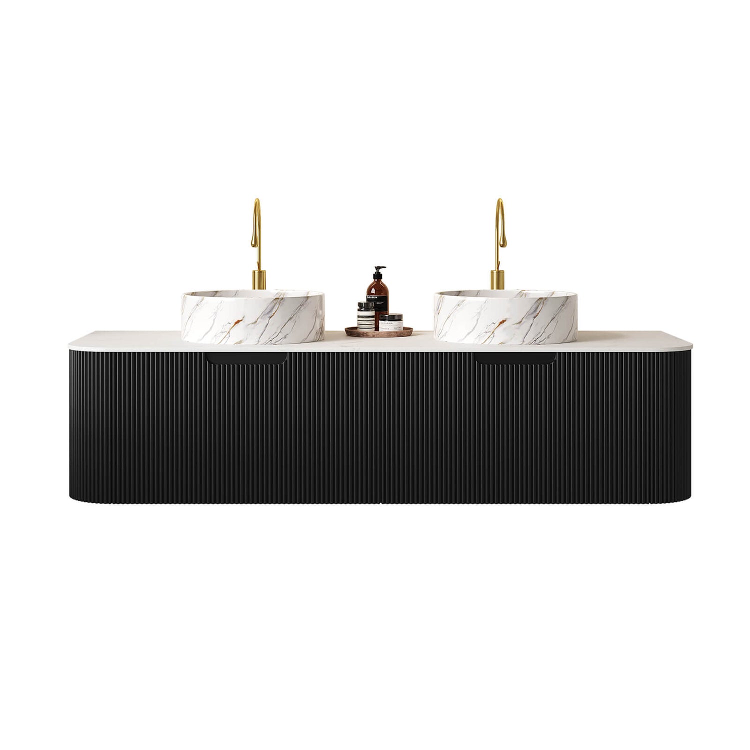 60 inch black double sink bathroom vanity front view