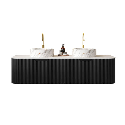 60 inch black double sink bathroom vanity front view