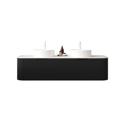 60 inch black floating bathroom vanity with curved edges