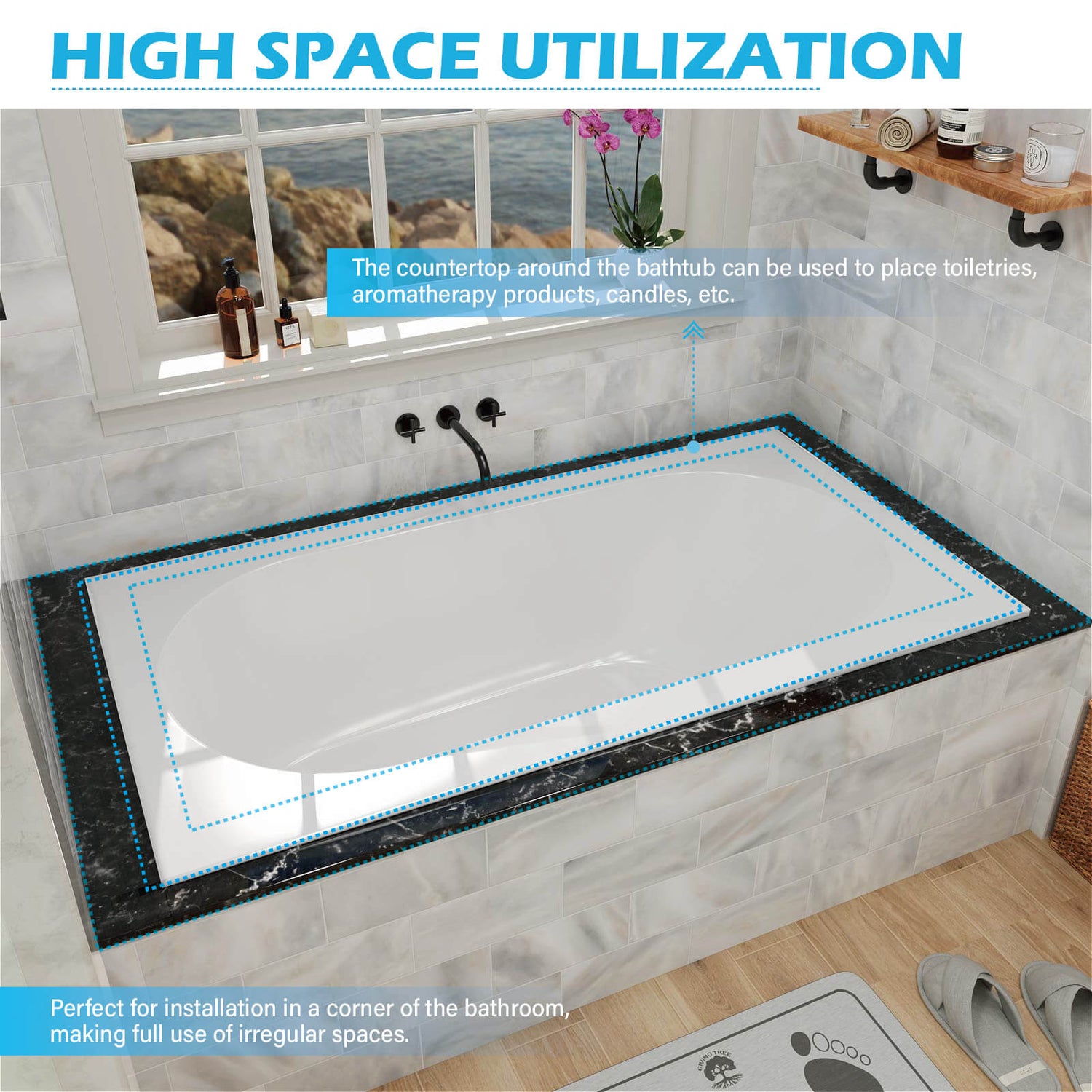 60 inch drop in tub showcasing seamless matte surface