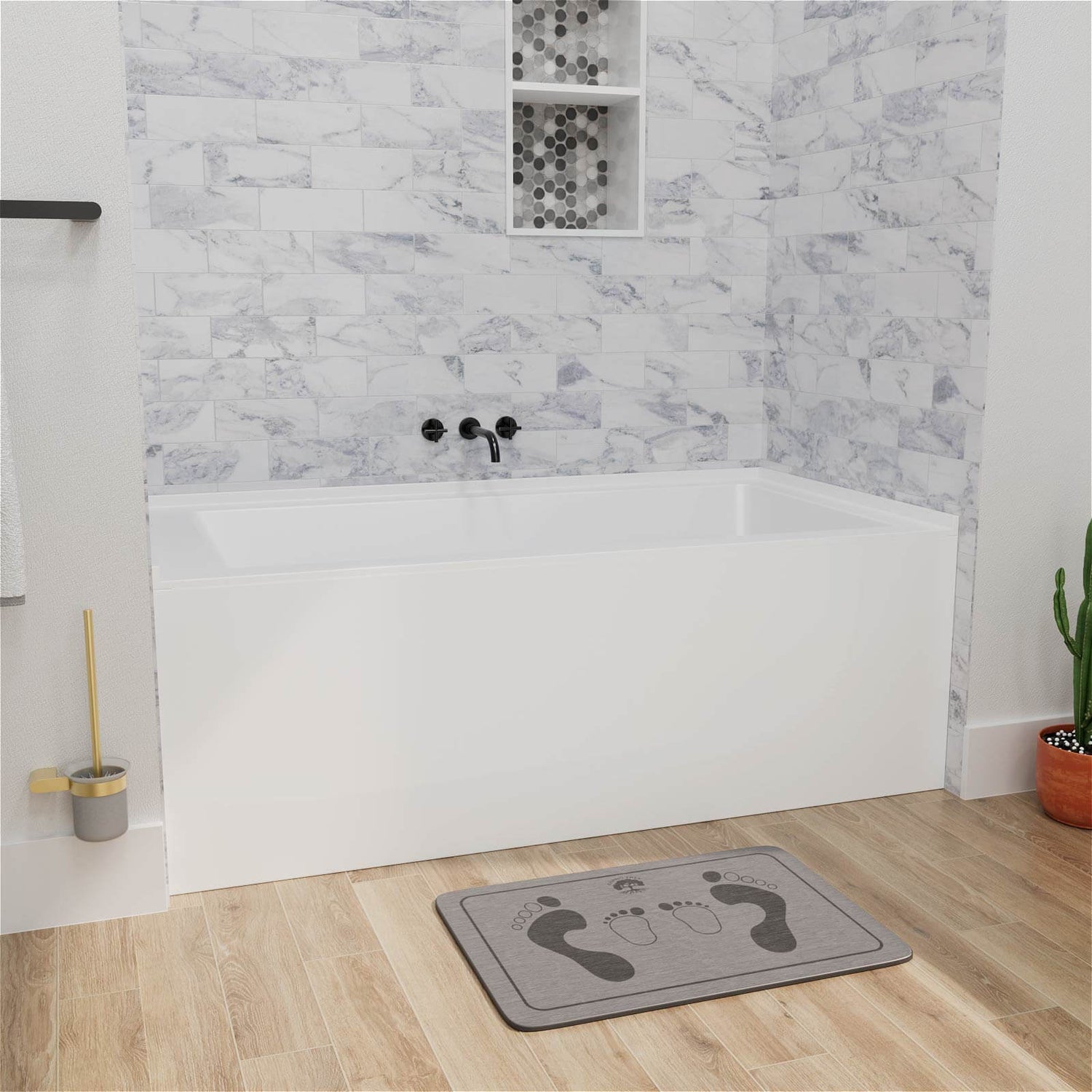 60&quot; Solid Surface Alcove Soaking Bathtub