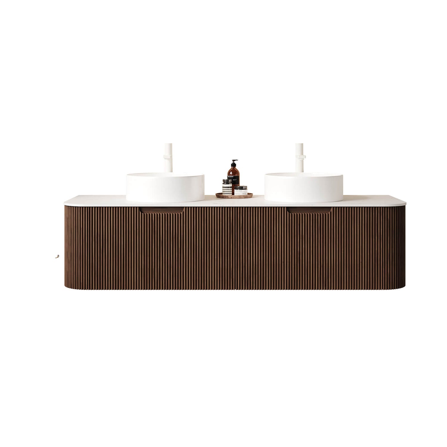 60 inch walnut floating bathroom vanity with vessel sink