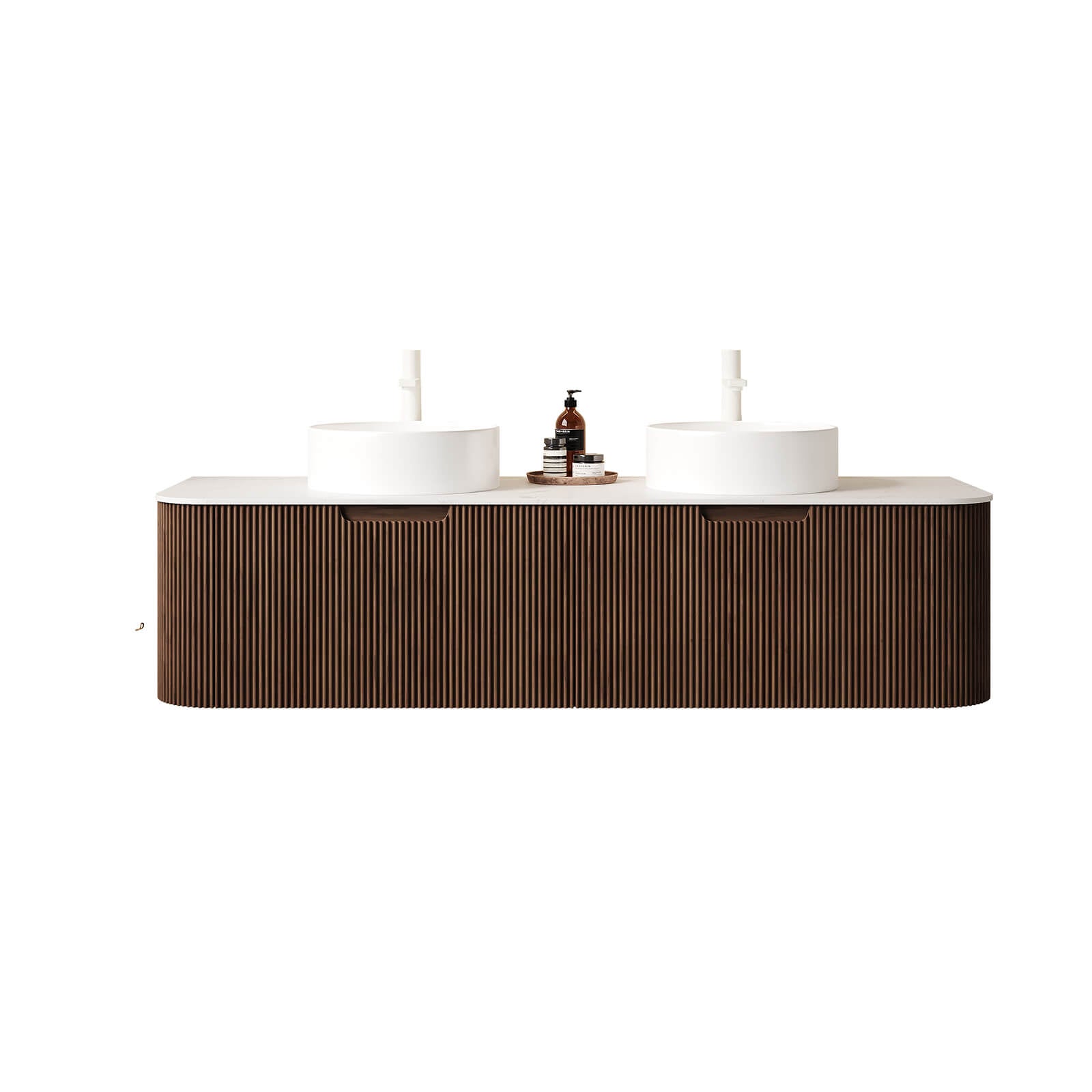 60 inch walnut floating bathroom vanity with vessel sink