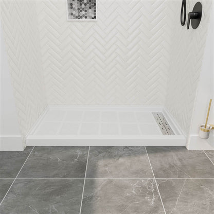 60 x 34 solid surface shower base with right drain and matte white finish