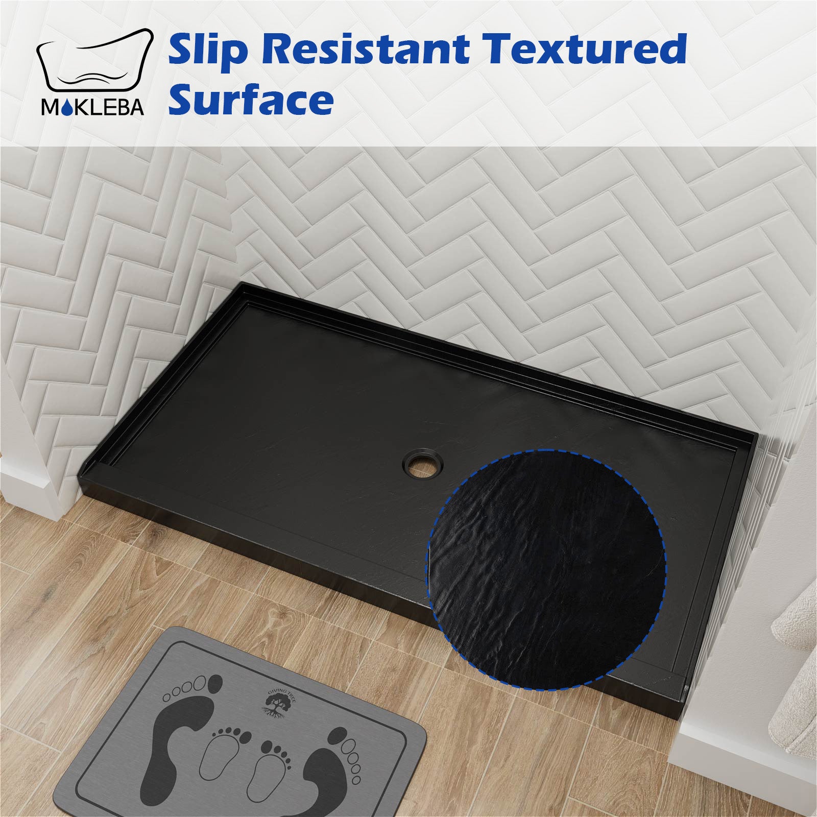 60 x 36 black shower base with slip resistant textured floor