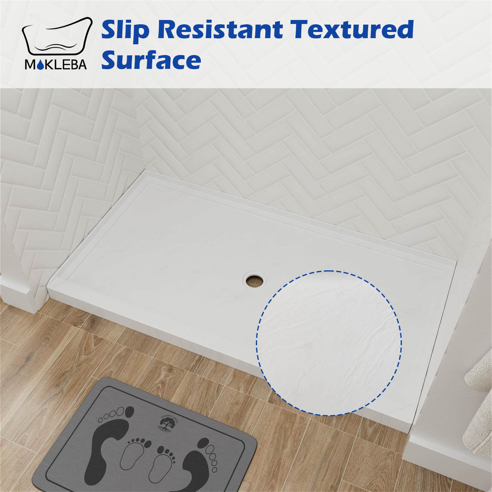 60 x 36 white shower base with slip resistant textured surface