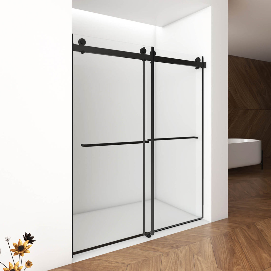 60 x 76 inch frameless shower door installed